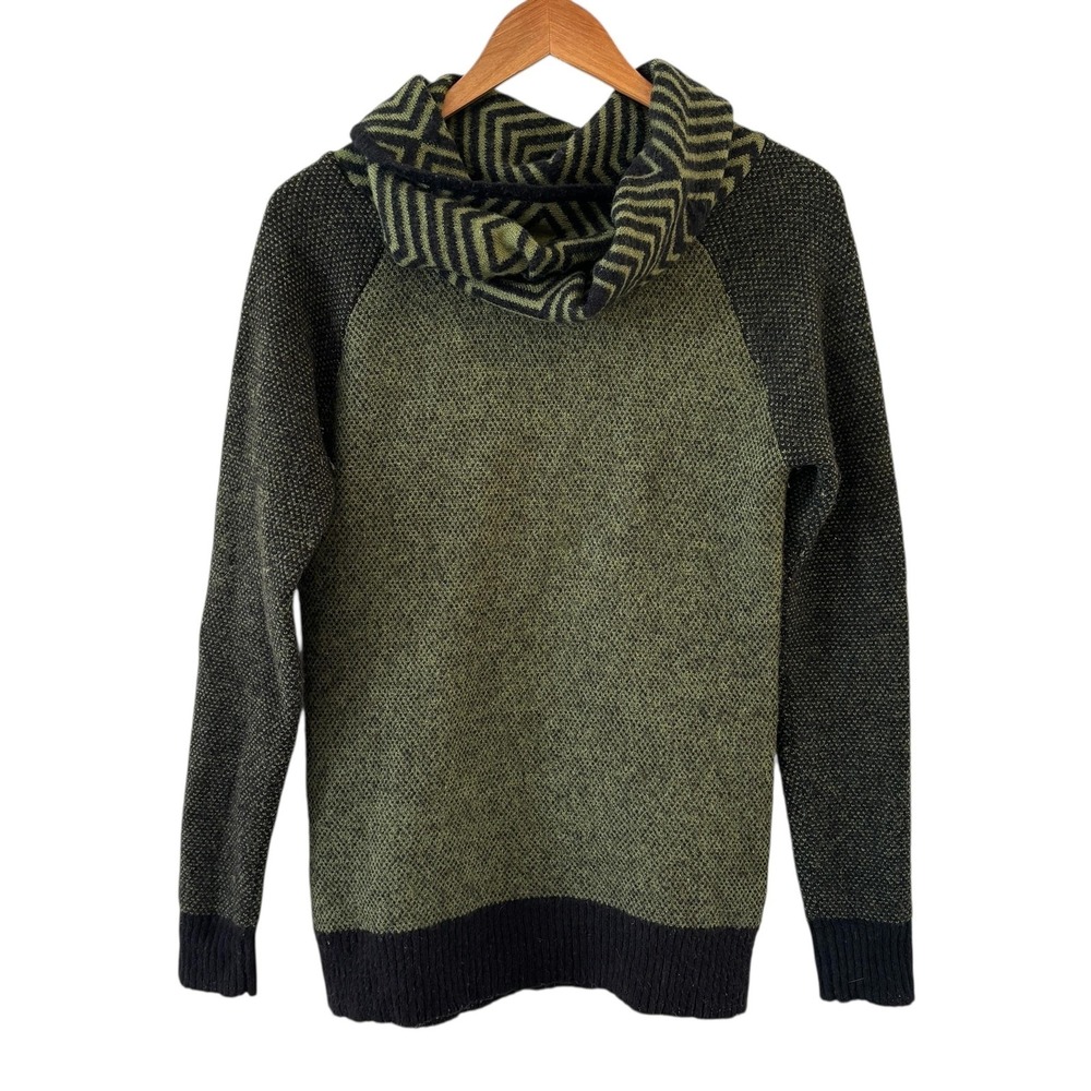Neve Chevron Cowl Neck Sweater Womens Size M Green Wool Mohair Knit Apres Ski